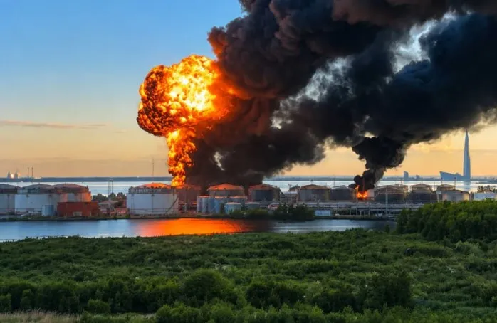 Пожежа на нафтовому терміналі в Санкт-Петербурзі після атаки дронів