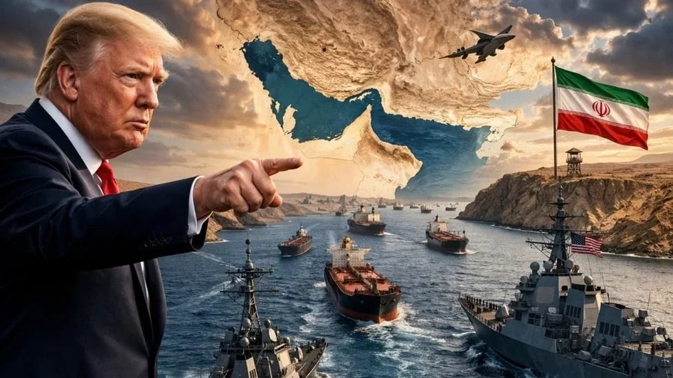 Трамп вказує на Ормузьку протоку з кораблями США та прапором Ірану